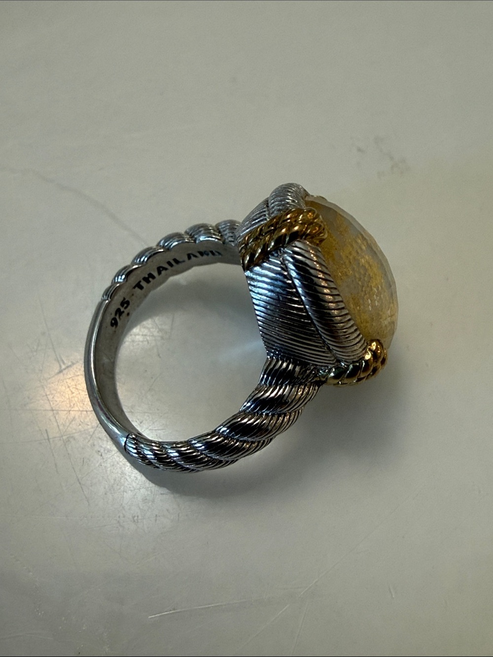 Judith Ripka Sterling silver and gold tone oval crystal ring, size 7 - Picture 5 of 5